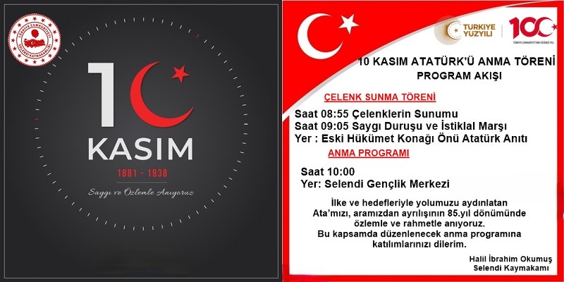 10 Kasım Atatürk'ü Anma Töreni Program Akışı
